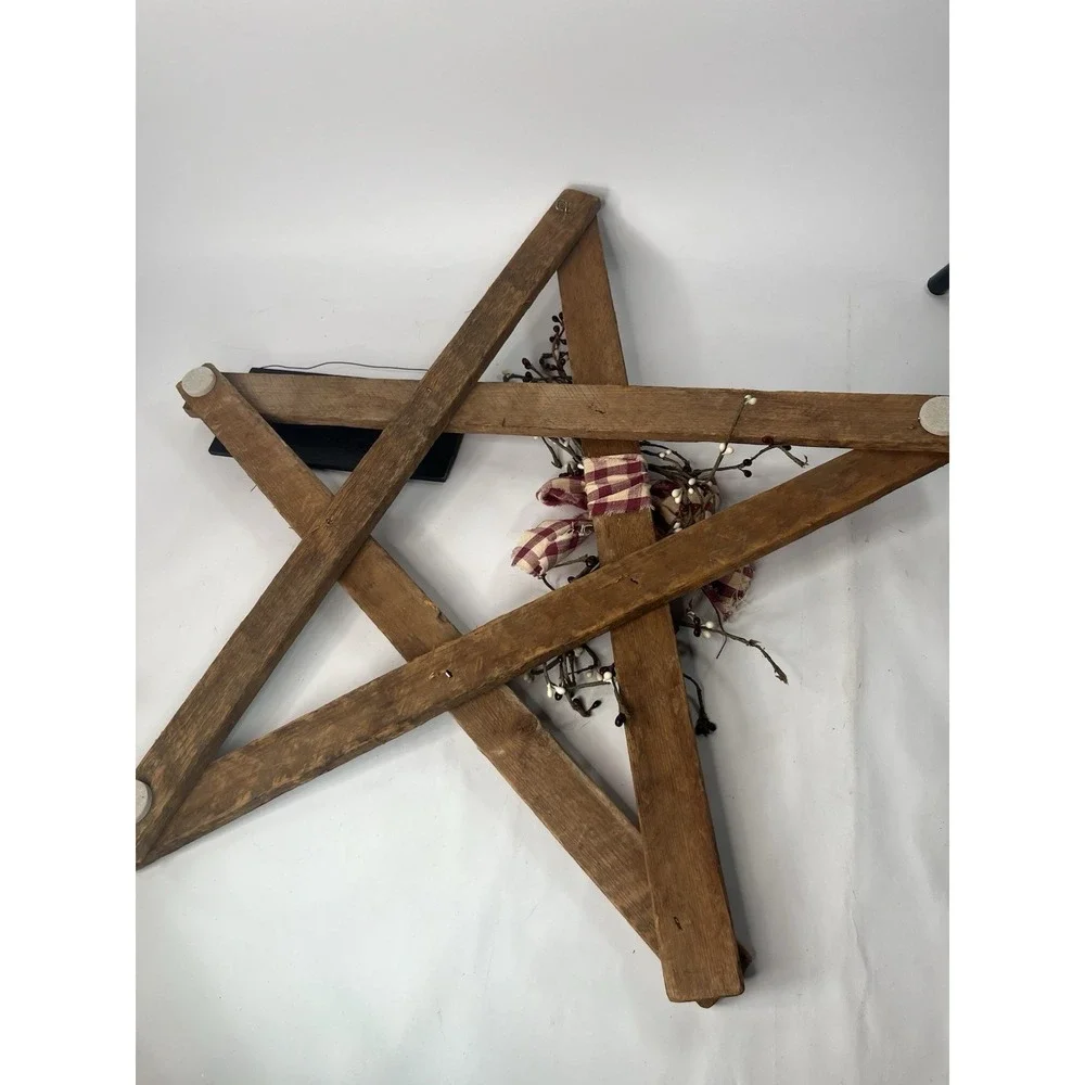 Primitive Wooden Faith Star Wall Hanging Rustic Country Farmhouse Wreath